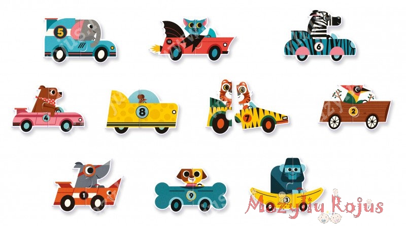 Mažylių dviejų detalių dėlionės "Sportiniai automobiliai"