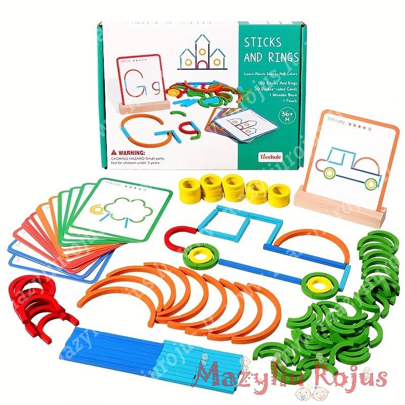 Montessori žaidimas "Lazdelės ir žiedeliai"