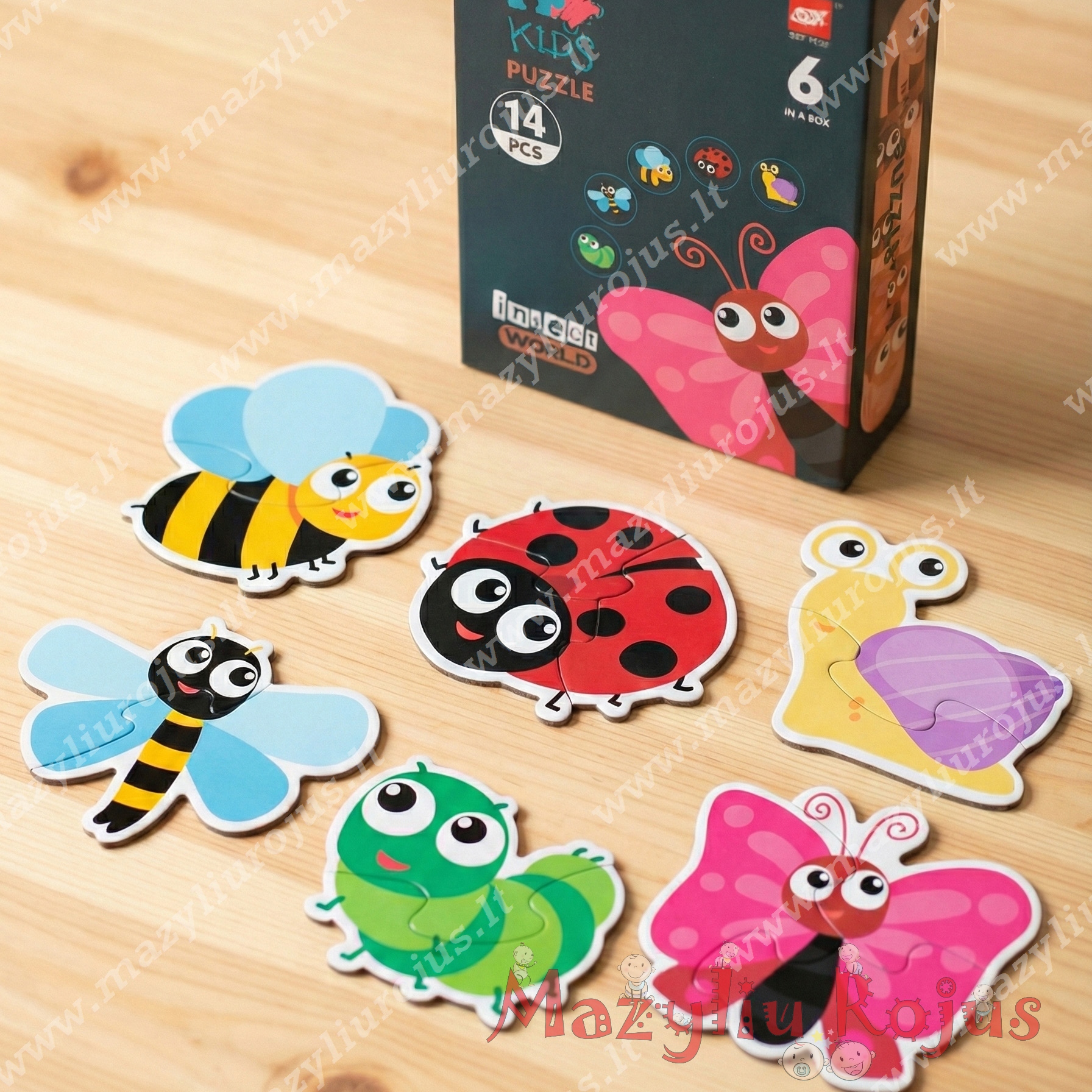 Mažylių 2-3 detalių dėlionės "Vabzdžiai"