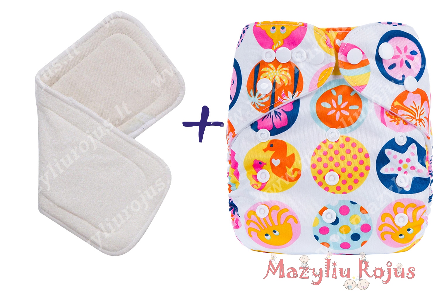 Daugkartinio naudojimo sauskelnė su įklotu "Kriauklytės"