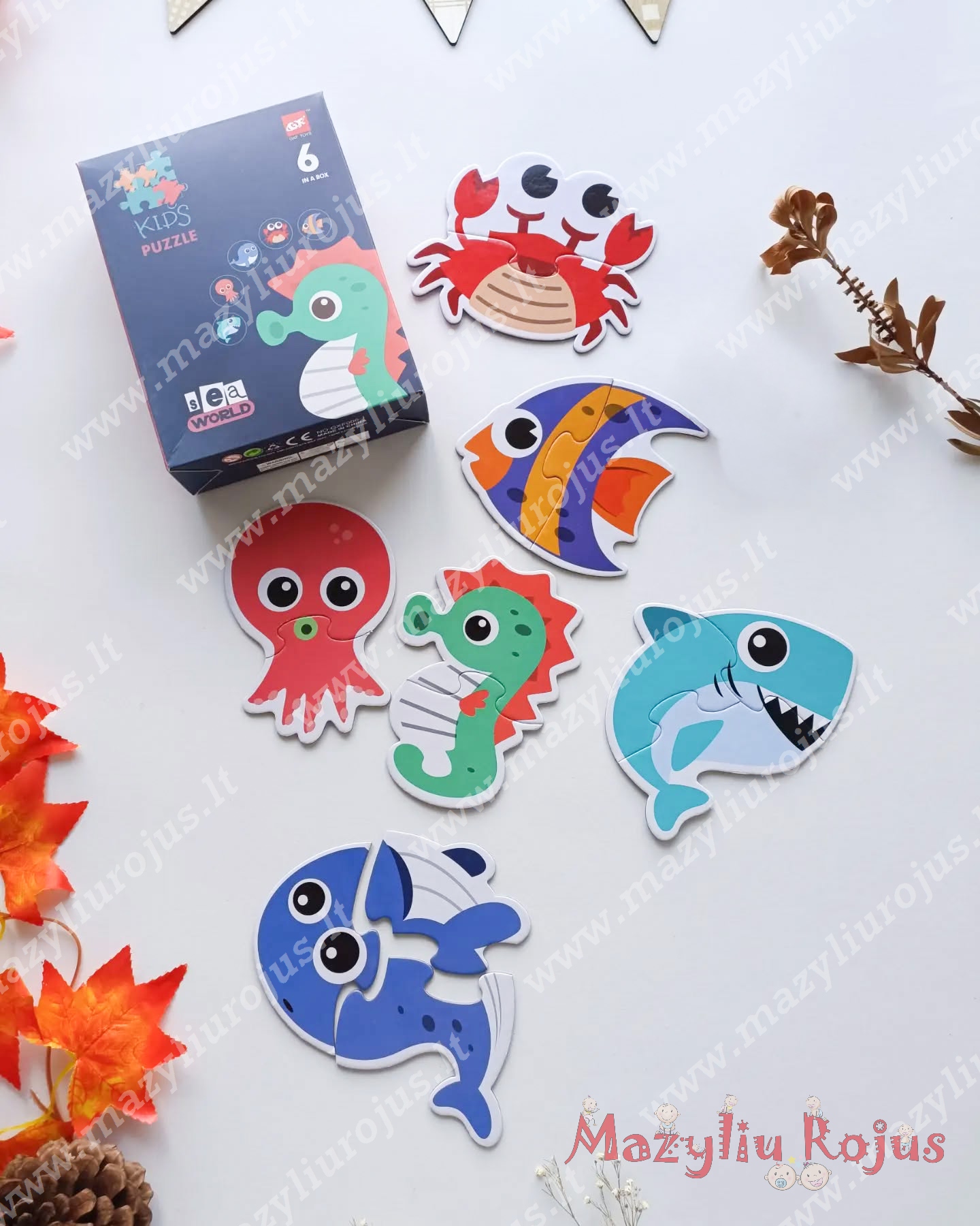 Mažylių 2-3 detalių dėlionės "Jūros gyvūnai"