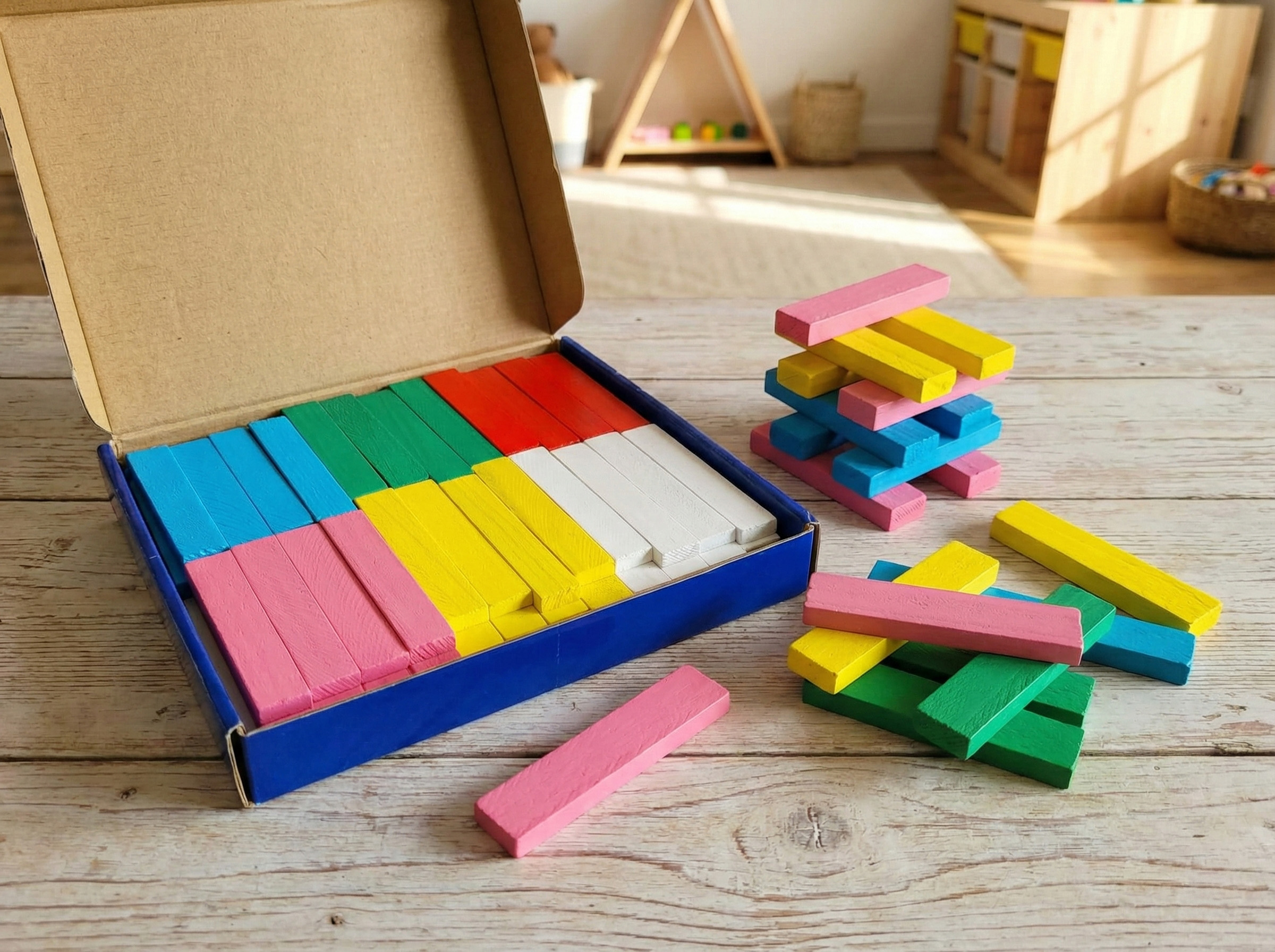 Medinės spalvotos kaladėlės, 100 vnt